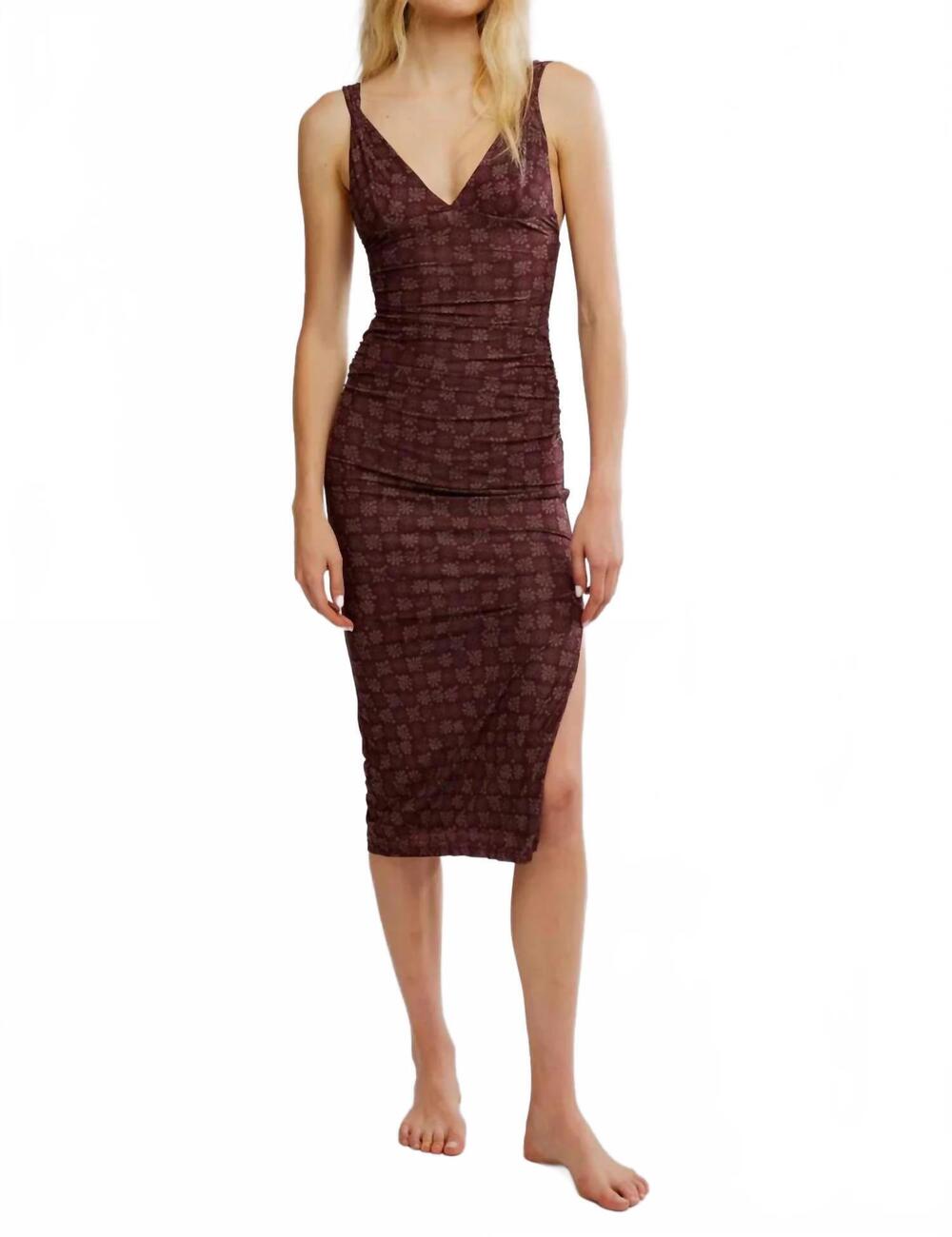 NEW FREE PEOPLE libby midi dress in brown